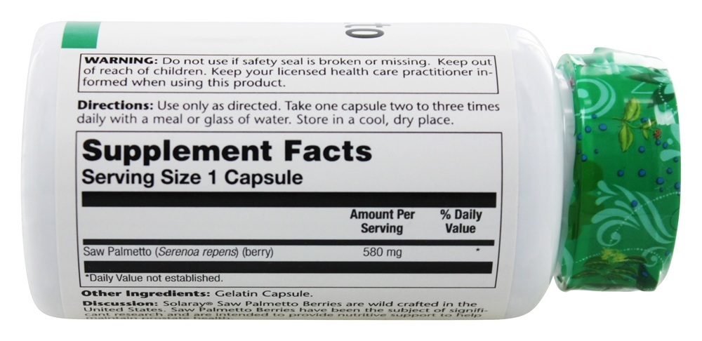Frutos de Saw Palmetto 580 mg. - Cápsulas 100 Solaray - Imagem 2