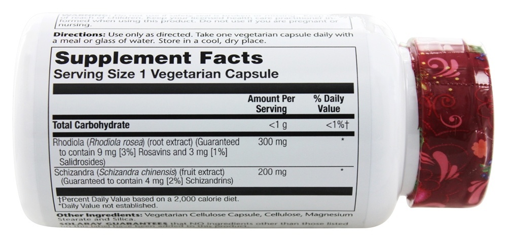Extrato de Rhodiola e Schizandra 500 mg. - Cápsulas vegetarianas 60 Solaray - Imagem 2