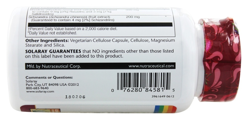 Extrato de Rhodiola e Schizandra 500 mg. - Cápsulas vegetarianas 60 Solaray - Imagem 4