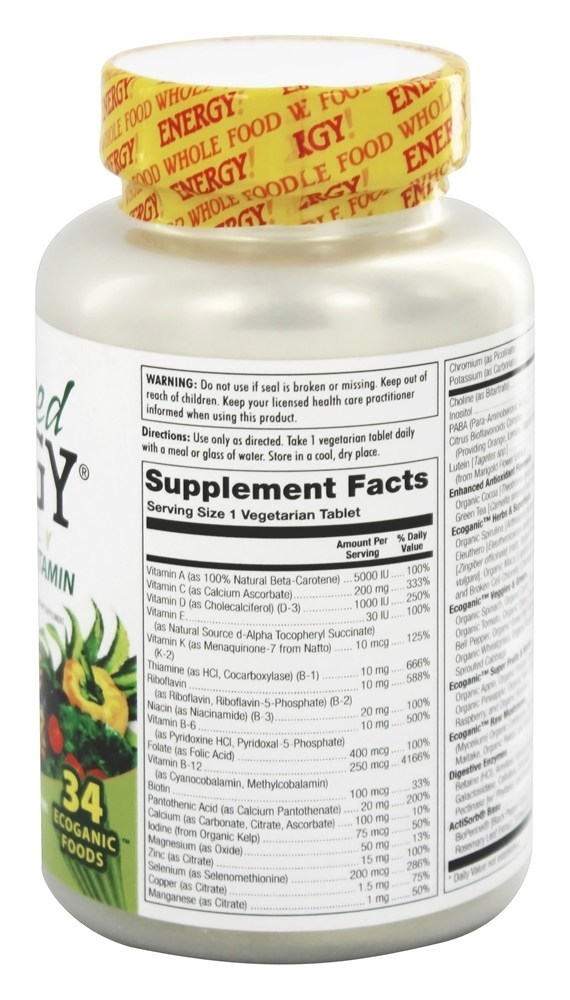 Aprimorada Energia Uma vez Diário Inteiro Comida Multivitamina Ferro Livre - 60 Comprimidos vegetarianos Kal - Imagem 2