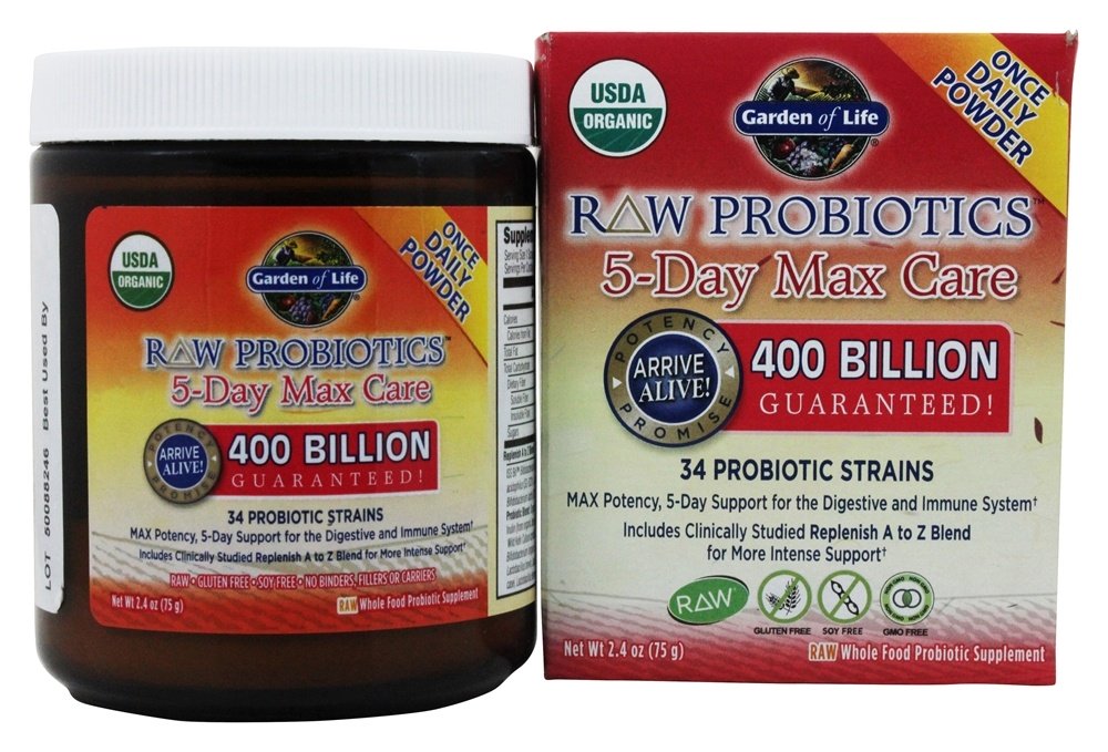 Raw Probiotics Cuidado Máximo em 5 Dias com 34 Cepas Probióticas 400 Bilhões de UFC - 2.4 oz. Garden of Life