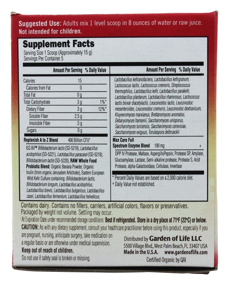 Raw Probiotics Cuidado Máximo em 5 Dias com 34 Cepas Probióticas 400 Bilhões de UFC - 2.4 oz. Garden of Life - Imagem 2