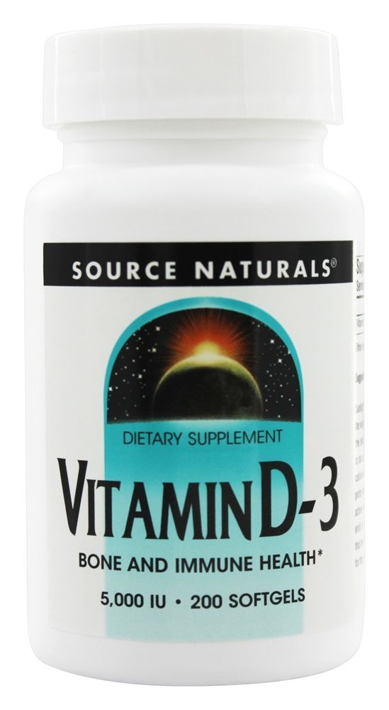Vitamina D3 Osso e Saúde Imune 5000 IU - 200 Softgels Source Naturals