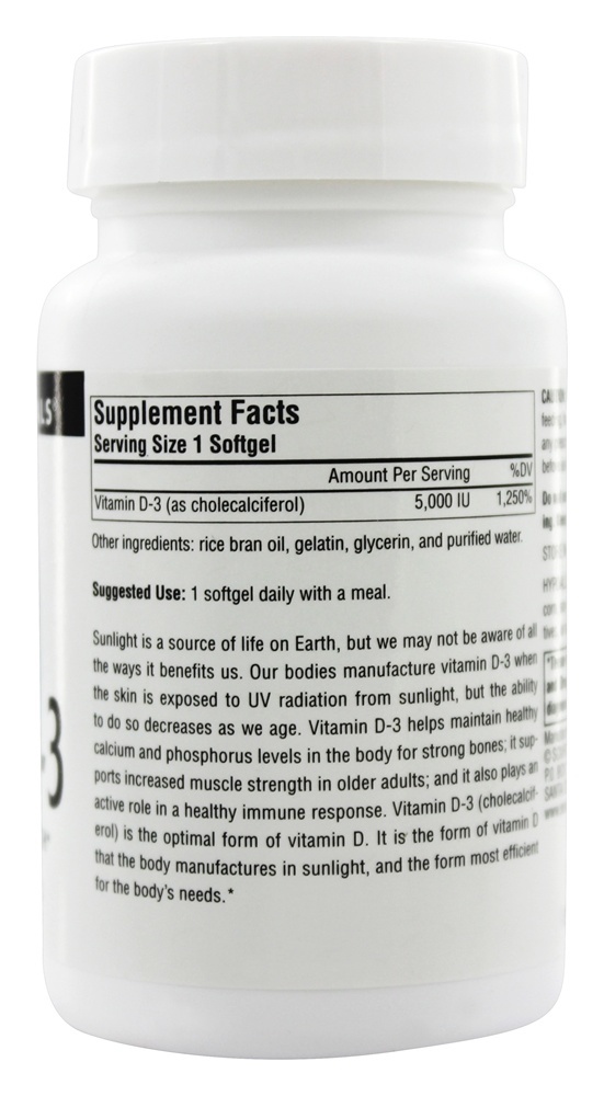 Vitamina D3 Osso e Saúde Imune 5000 IU - 200 Softgels Source Naturals - Imagem 2