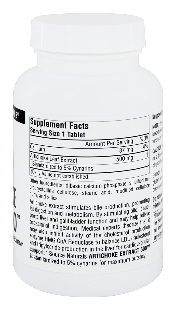 Extrato de alcachofra 500 mg. - 180 Tablets Source Naturals - Imagem 2