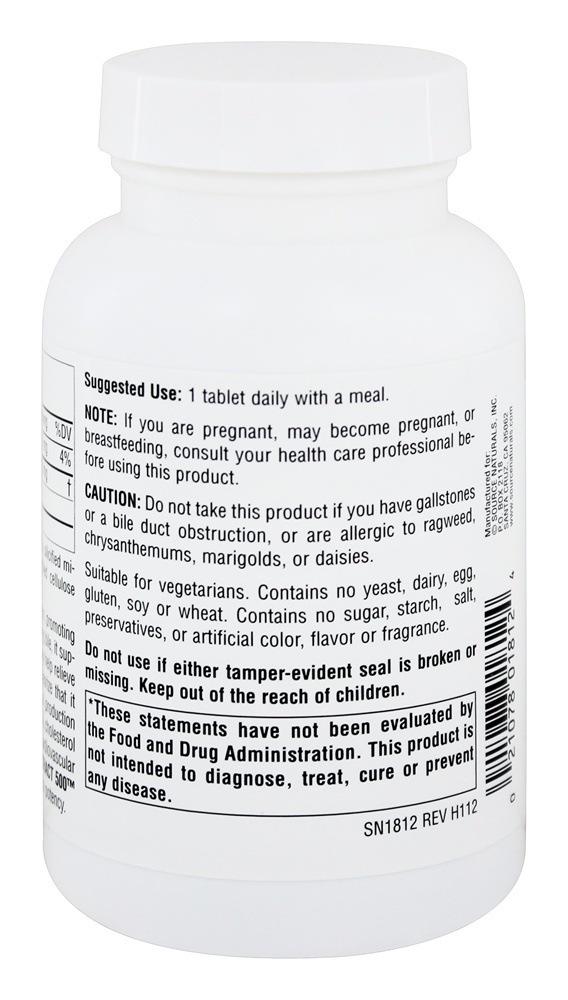 Extrato de alcachofra 500 mg. - 180 Tablets Source Naturals - Imagem 3