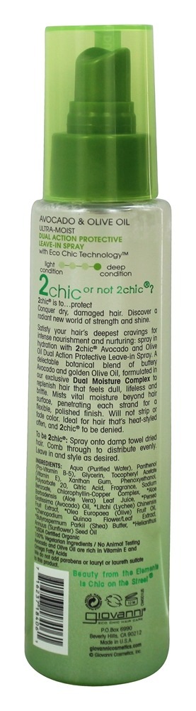 2Chic abacate e azeite de oliva Ultra-Moist dupla ação de proteção leave-in spray - 4 fl. oz. Giovanni - Imagem 2