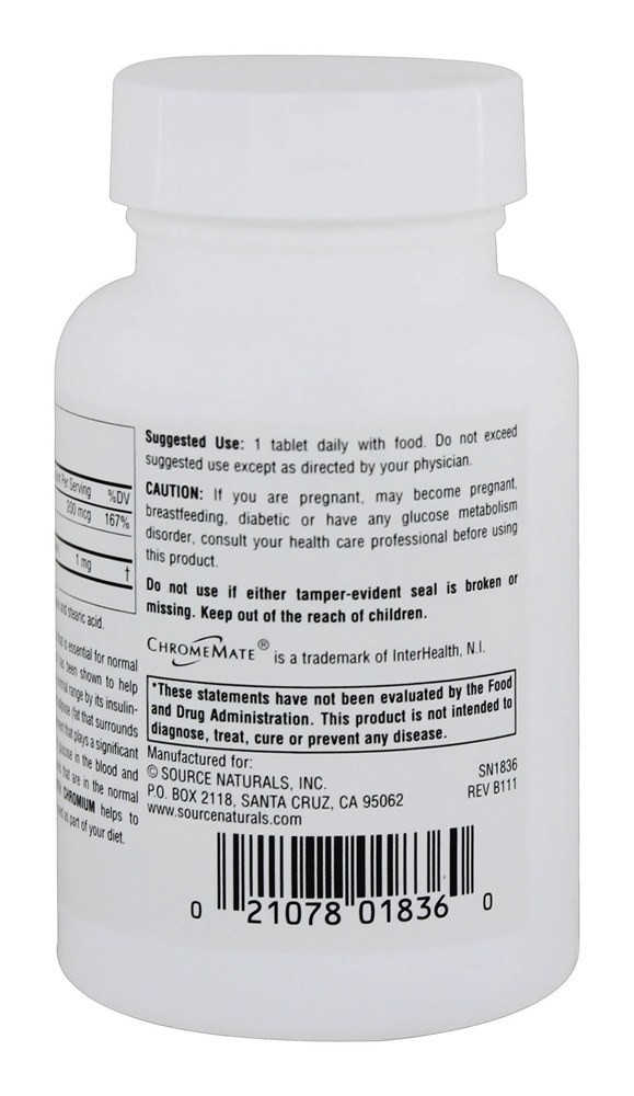 Vanádio Com Cromo - 180 Tablets Source Naturals - Imagem 3
