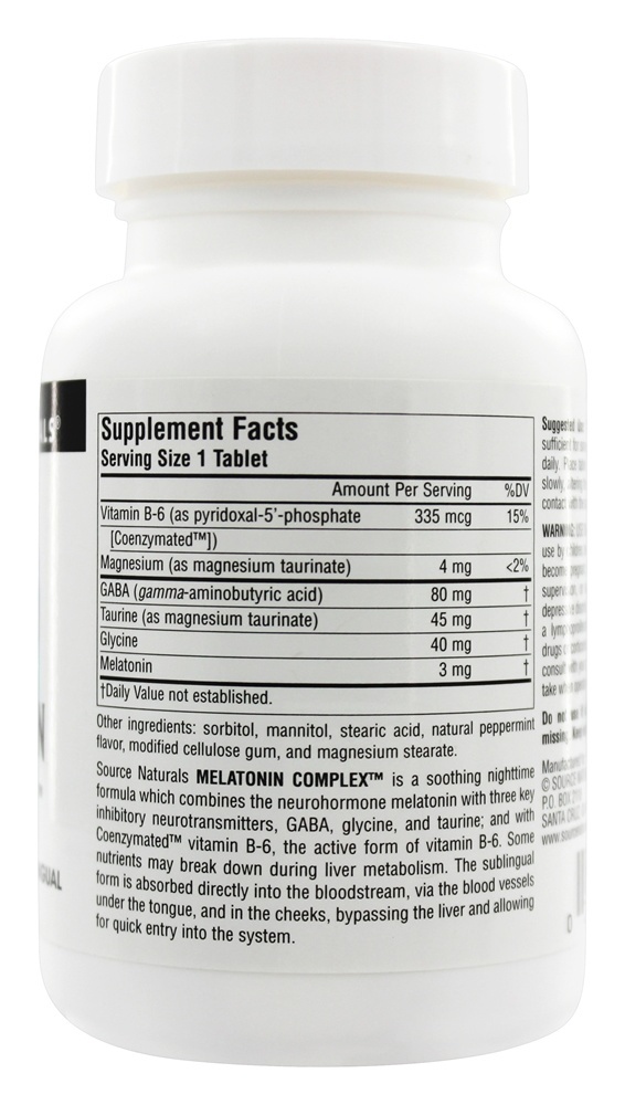 Complexo de Melatonina Sublingual Sabor Hortelã 3 mg. - 100 Tablets Source Naturals - Imagem 2