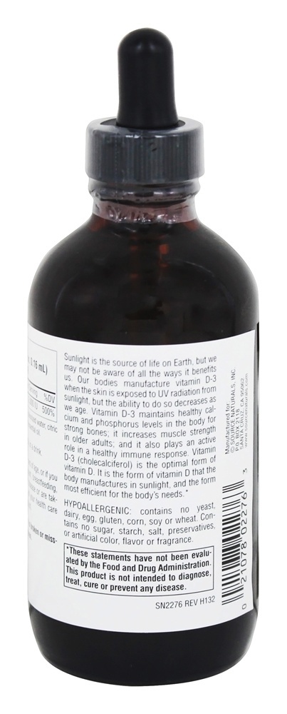 Vitamina D3 Líquido 2000 UI - 4 fl. oz. Source Naturals - Imagem 3