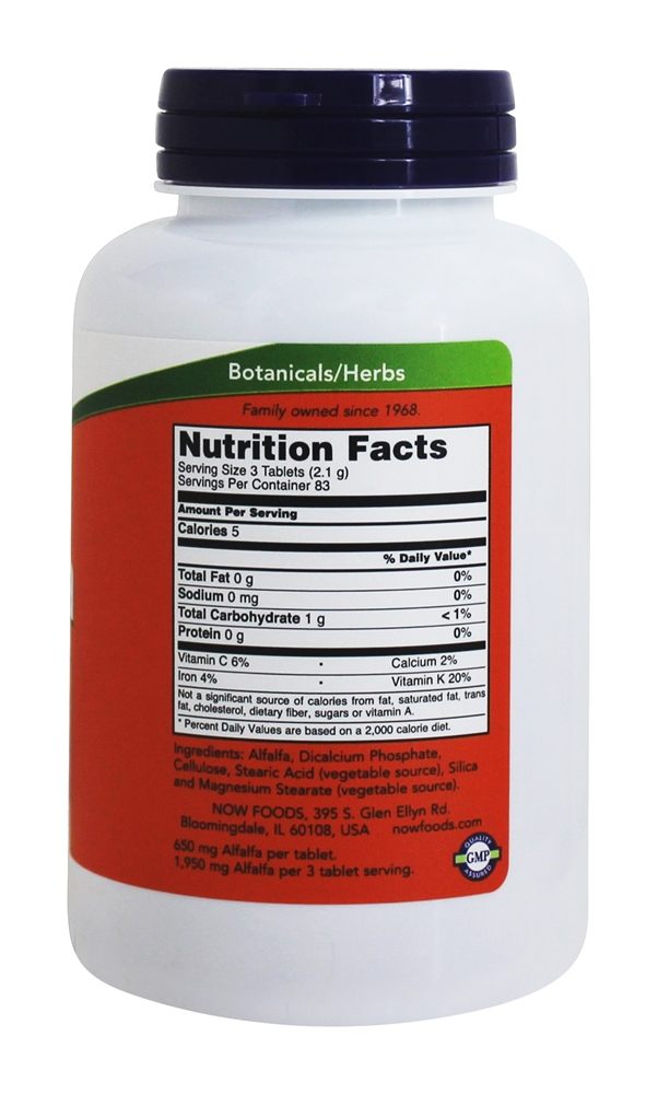 Superalimento Verde de Alfafa 650 mg . - 250 Tablets NOW Foods - Imagem 2