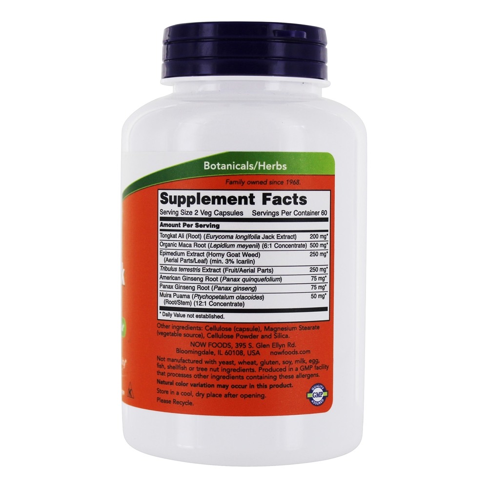TestoJack 200 Fórmula masculina de desempenho - Cápsulas vegetarianas 120 NOW Foods - Imagem 2