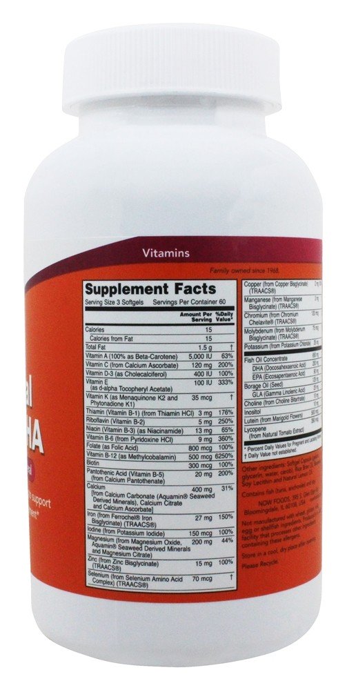 Géis Pré-natais + DHA Múltiplas Vitaminas e Minerais - 180 Softgels NOW Foods - Imagem 2