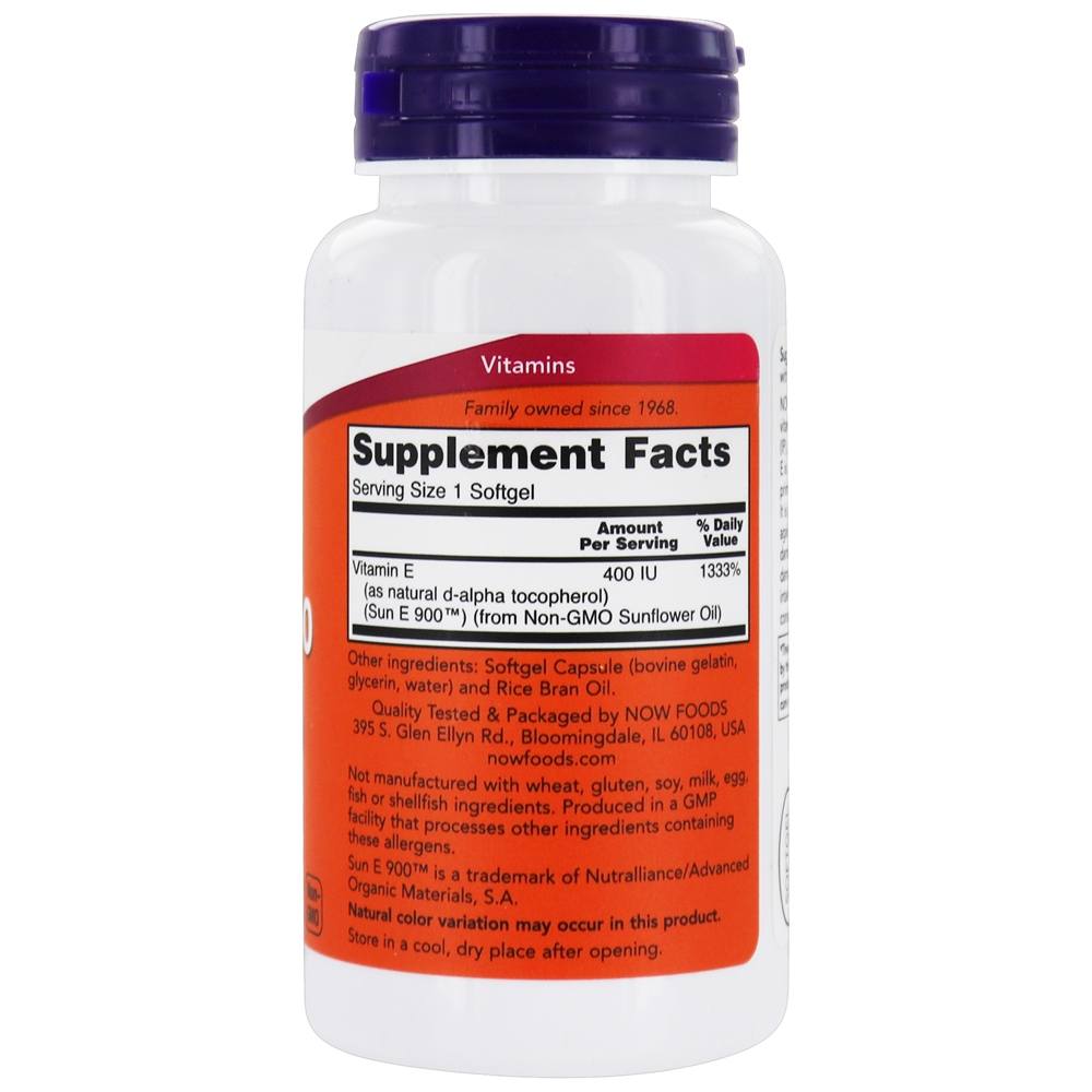 Sun-E 400 Proteção Antioxidante - 60 Softgels NOW Foods - Imagem 2