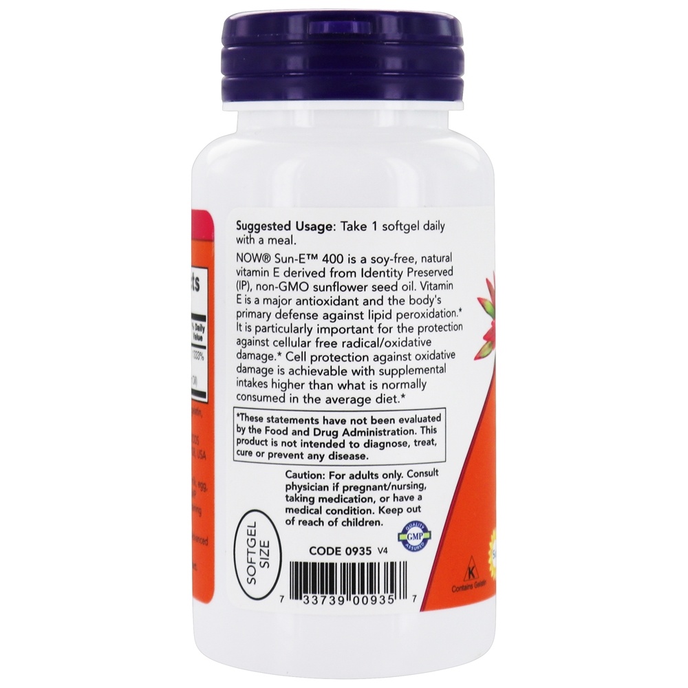 Sun-E 400 Proteção Antioxidante - 60 Softgels NOW Foods - Imagem 3