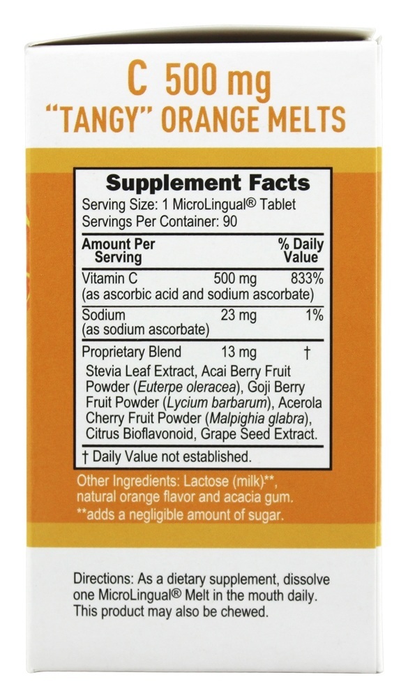 A Vitamina C Derrete Instantânea Dissolve Laranja Envernizada 500 mg. - 90 Tablets Superior Source - Imagem 2