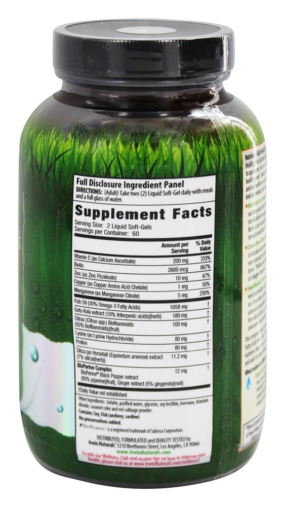 Saúde da Pele & Cabelo + Unhas - 120 Softgels Irwin Naturals - Imagem 2