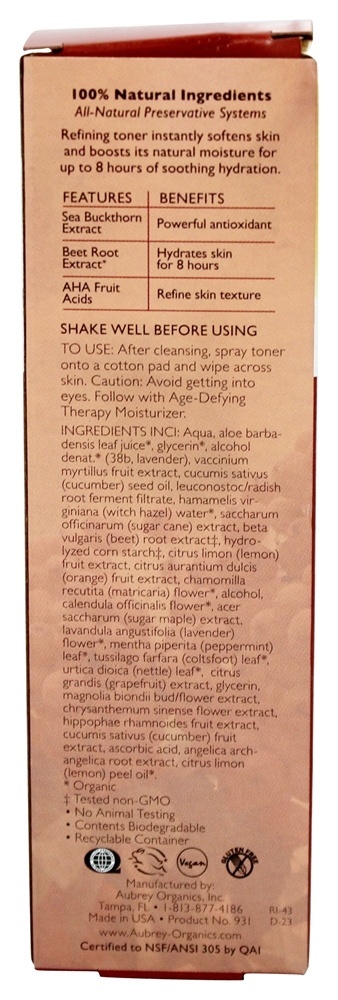 Pulverizador de Toner com Terapia Antienvelhecimento e Espinheiro Marítimo - 3.4 fl. oz. (Anteriormente, toner facial para chá verde e ginkgo) Aubrey Organics - Imagem 2