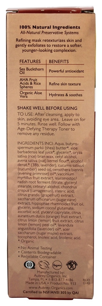 Idade-Desafiando Terapia AHA Máscara com Mar Buckthorn - 3 oz. (Anteriormente máscara de rejuvenescimento do chá verde) Aubrey Organics - Imagem 2