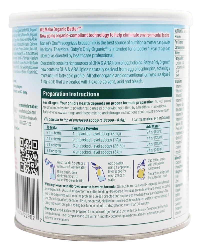 Fórmula de criança fortificada à base de laticínios orgânicos com DHA e ARA - 12.7 oz. Ba - Imagem 3
