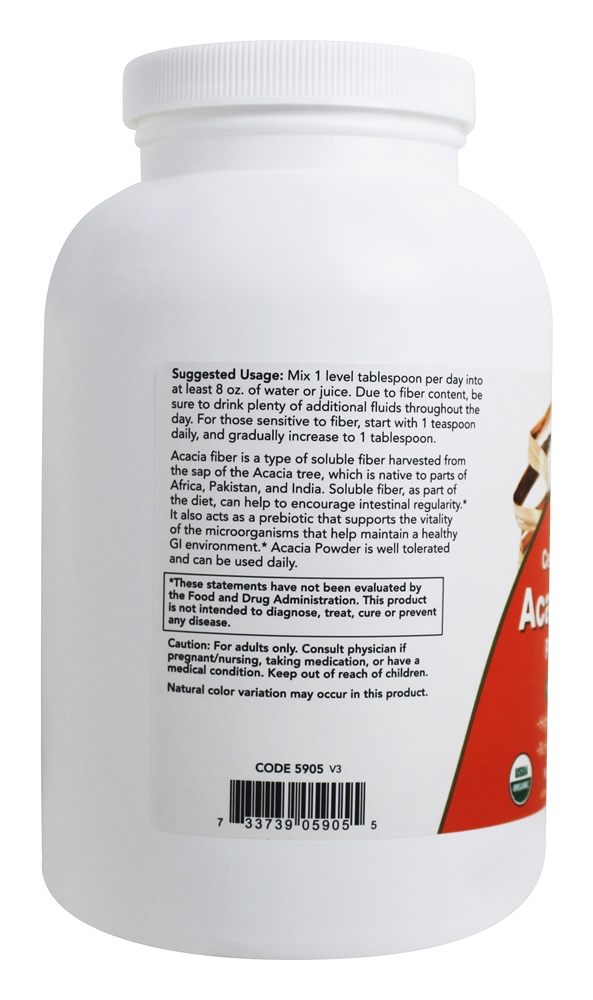 Fibra de Acácia Orgânica em Pó - 12 oz. NOW Foods - Imagem 3