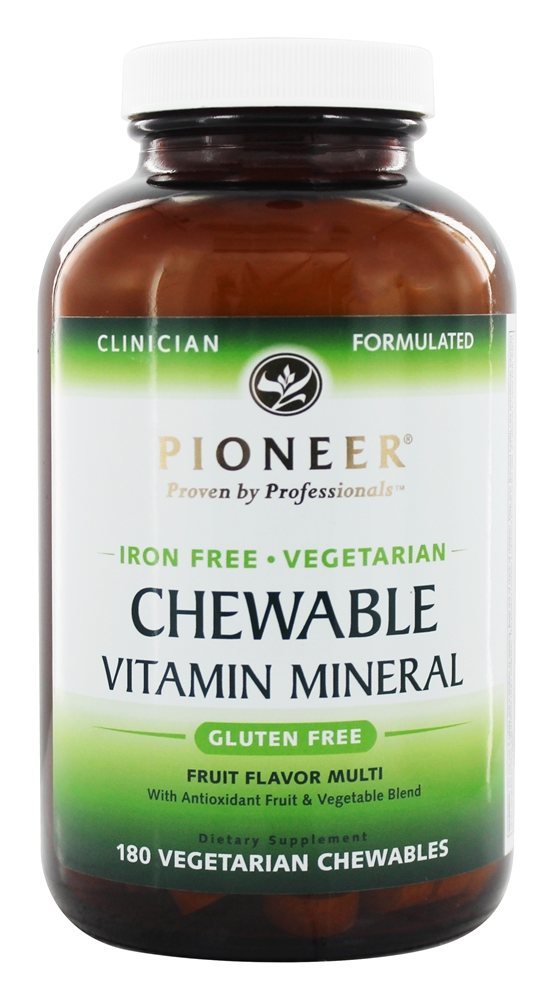 Sabor de Vitamina Mineral Ferro-Livre Mastigável - 180 Mastigáveis Pioneer