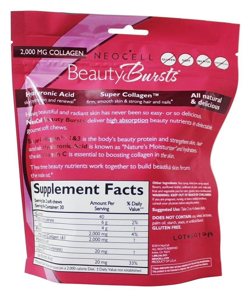 Beleza Estouros Glúten-Livre Gourmet Colágeno Super Fruto Soco - 60 mastigação suave NeoCell - Imagem 2