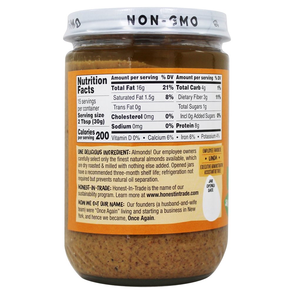 Sal cremoso de manteiga de amêndoa natural sem açúcar e torrado - 16 oz. Once Again - Imagem 2