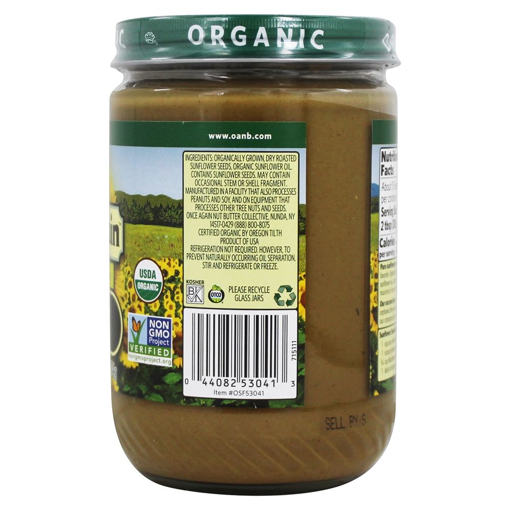 Manteiga De Girassol Orgânico Sem Açúcar E Sal Livre - 16 oz. Once Again - Imagem 2