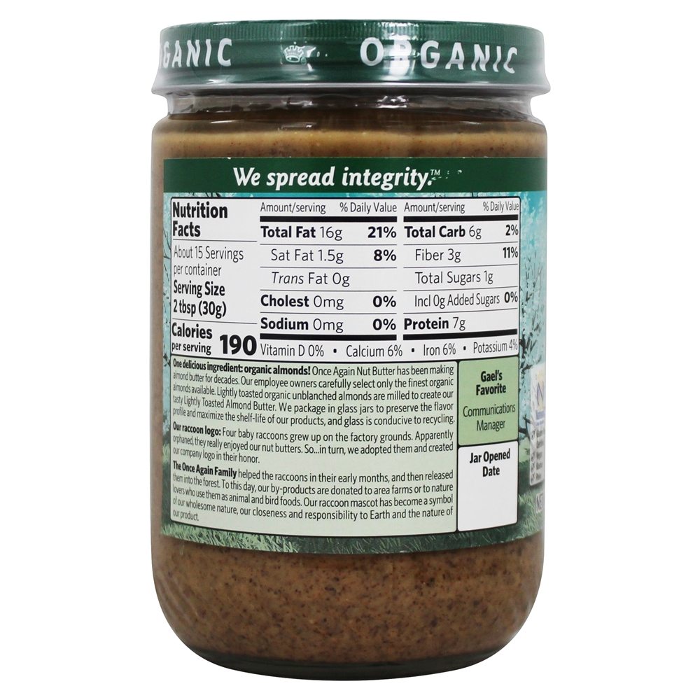 Manteiga de amêndoa orgânica levemente tostada crocante - 16 oz. Once Again - Imagem 3