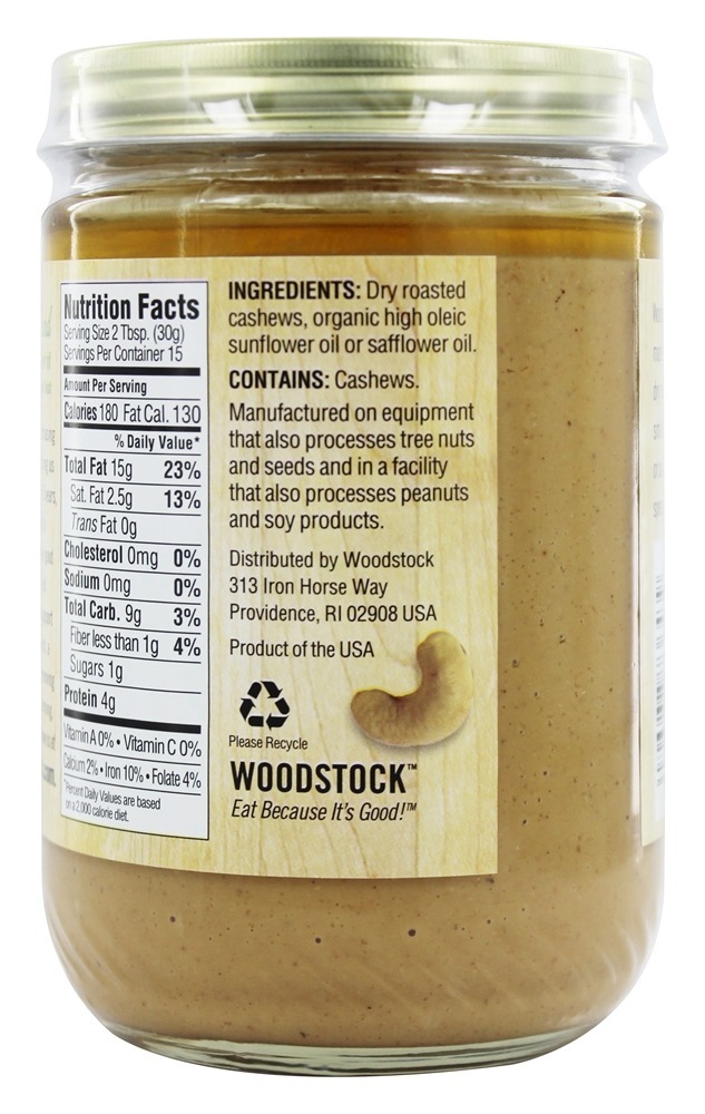 Manteiga De Caju Todo-Natural Sem Sal - 16 oz. Woodstock Farms - Imagem 3
