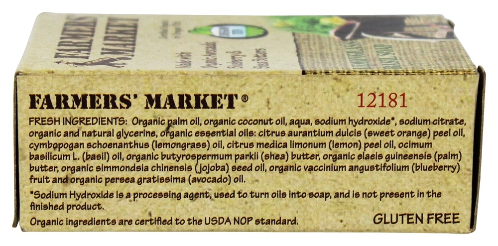 Orgânico Bar Sabão Lemongrass Manjericão - 5.5 oz. Farmers' Market - Imagem 2