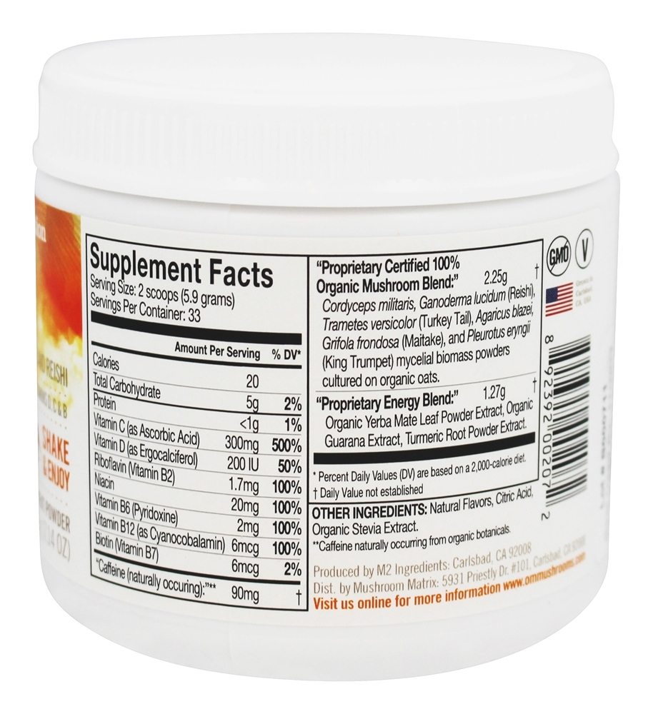 Bebida Energética em Pó com Cordyceps & Reishi Sabor Laranja Cítrica - 7.14 oz. Om - Imagem 2