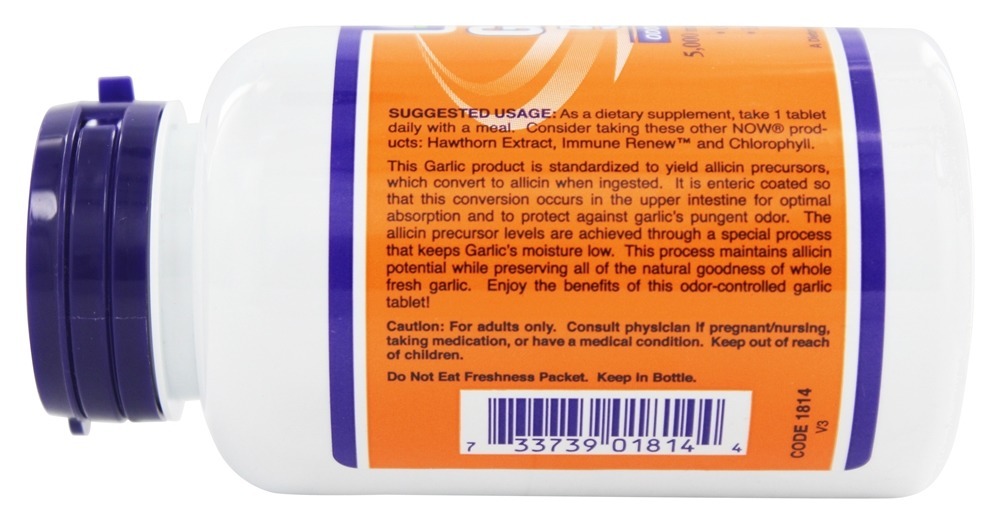 Alho 5000 Odor Controlado - 90 Tablet (s) NOW Foods - Imagem 3