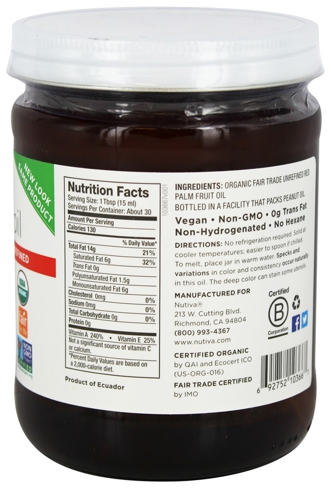 Óleo de palma vermelho orgânico não refinado - 15 oz. Nutiva - Imagem 2