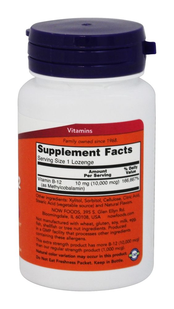 Metil B12 10000 mcg. - 60 Pastilhas NOW Foods - Imagem 2