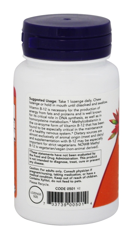 Metil B12 10000 mcg. - 60 Pastilhas NOW Foods - Imagem 3