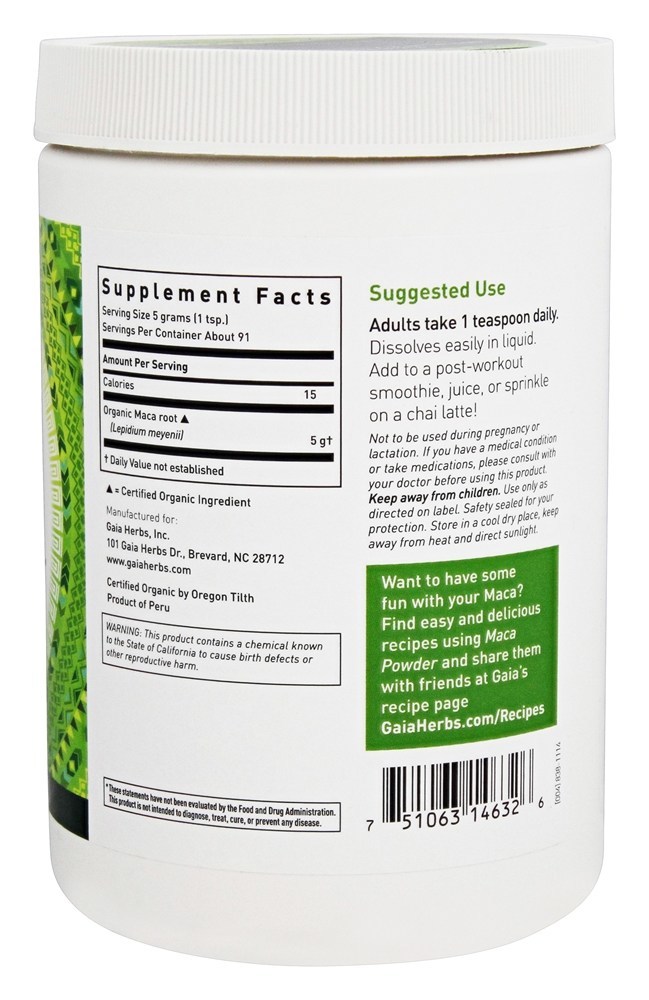 Pó Maca Gelatinizado Orgânico - 16 oz. Gaia Herbs - Imagem 2