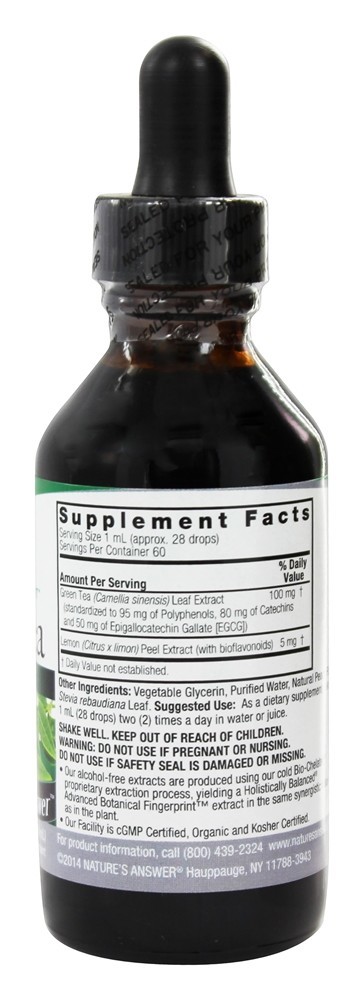 Pêssego de extrato sem álcool de chá verde super - 2 oz. Nature's Answer - Imagem 2