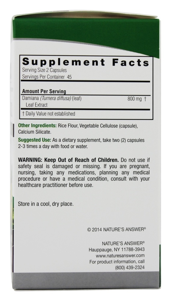 Damiana Folha único Erva Completar - Cápsulas vegetarianas 90 Nature's Answer - Imagem 2