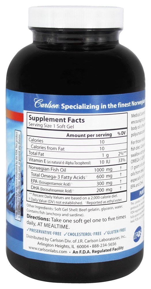 Super Omega - 3 Óleo de peixe 1000 mg. - 180 Softgels Carlson Labs - Imagem 2