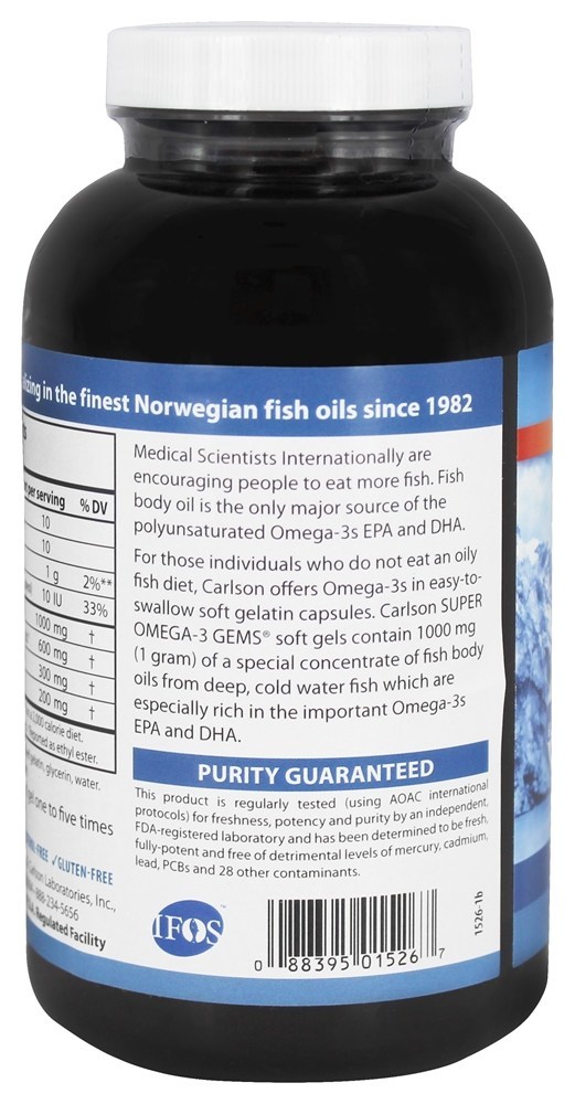Super Omega - 3 Óleo de peixe 1000 mg. - 180 Softgels Carlson Labs - Imagem 3