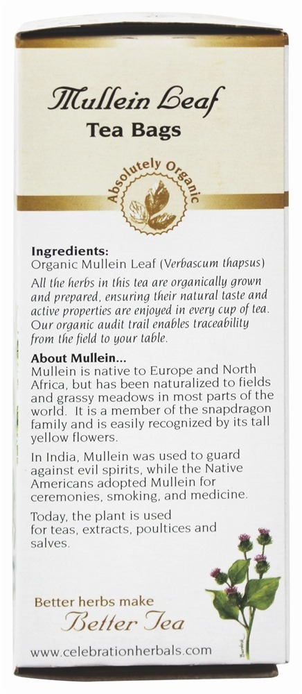 Chá de ervas Mullein folha livre de cafeína orgânica - 24 Saquinhos de Chá Celebration Herbals - Imagem 2