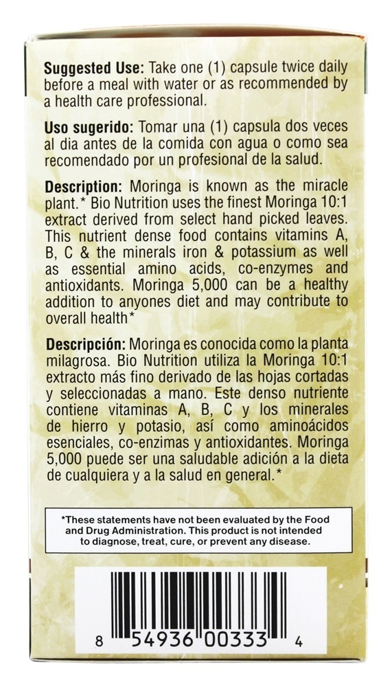 Moringa Superfood 5000 mg. - Cápsulas vegetarianas 90 Bio Nutrition - Imagem 3