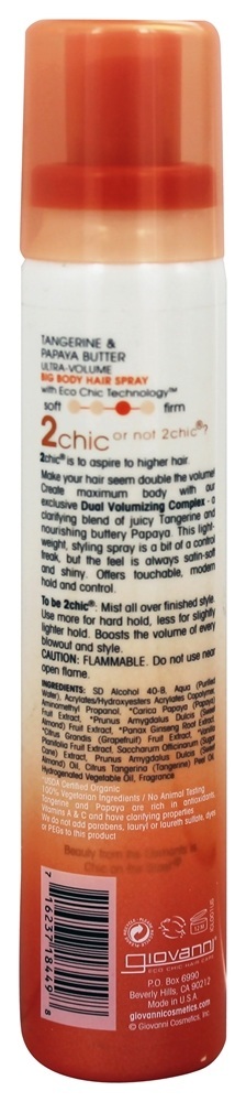 2chic Tangerina & Mamão Manteiga Extremista-Volume Grande Corpo Cabelo Spray - 5 fl. oz. Giovanni - Imagem 2