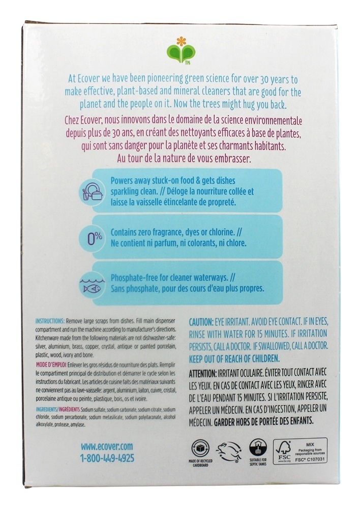 Zero Pó Automático para Lavadora de Louça 38 Carrega sem perfume - 48 oz. Ecover - Imagem 2