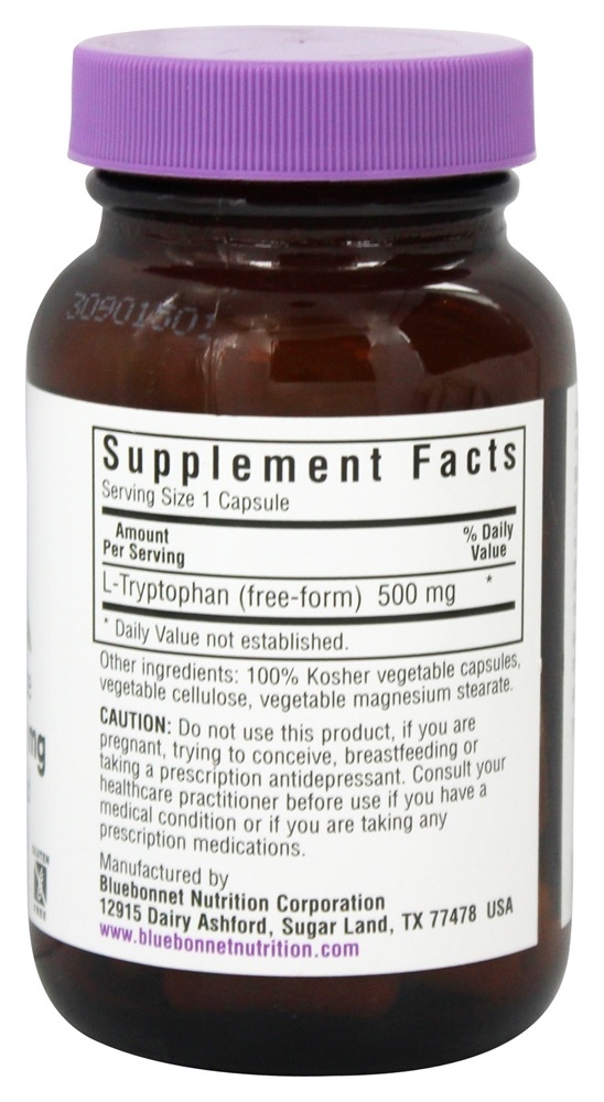 Aminoácido de Forma Livre de L-Triptofano Farmacêutico 500 mg. - Cápsulas vegetarianas 60 Bluebonnet Nutrition - Imagem 2