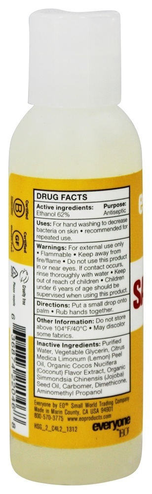 Todo o mundo Mão Sanitizer Gel Coco + Limão - 2 fl. oz. EO Products - Imagem 2