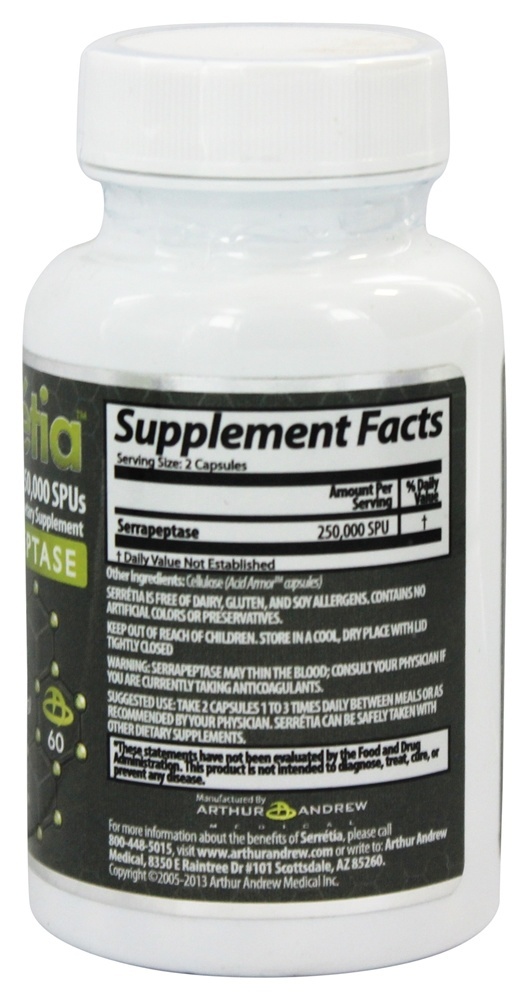 Serretia Serrapeptase Pure - Cápsulas 60 Arthur Andrew Medical - Imagem 2