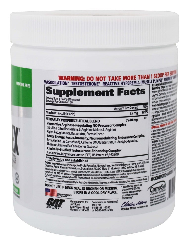 Hiperemia por Nitraflex e Pó de Melhoramento de Testosterona 30 Porções de Maçã Verde - 10.6 oz. GAT - Imagem 2